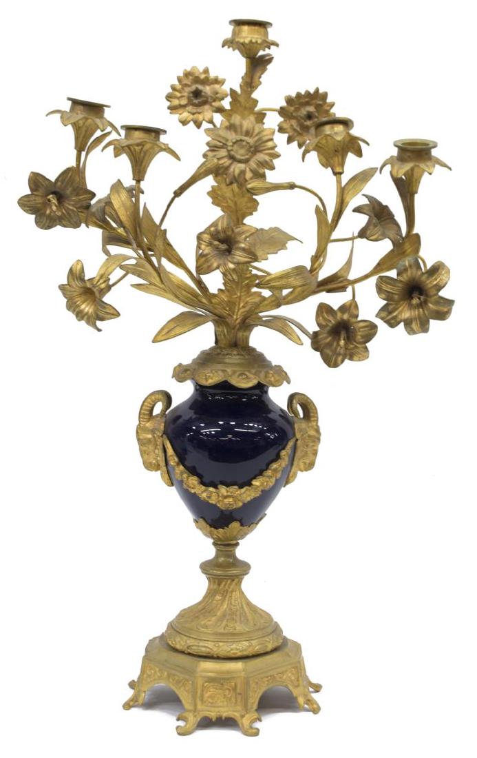 LARGE COBALT PORCELAIN & GILT METAL GARNITURE (1 of 8)
