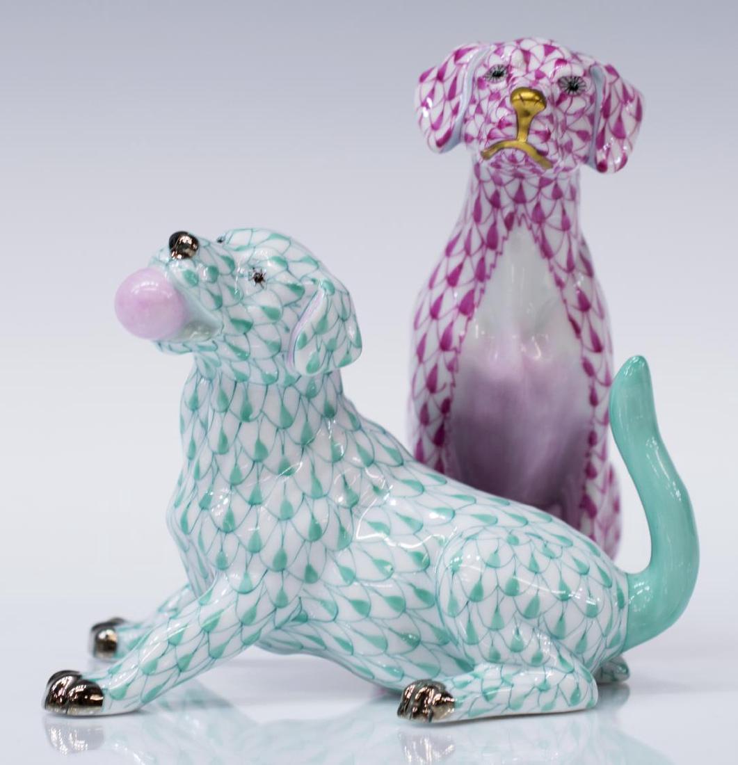 (2) HEREND FISHNET PORCELAIN DOG FIGURES (1 of 4)