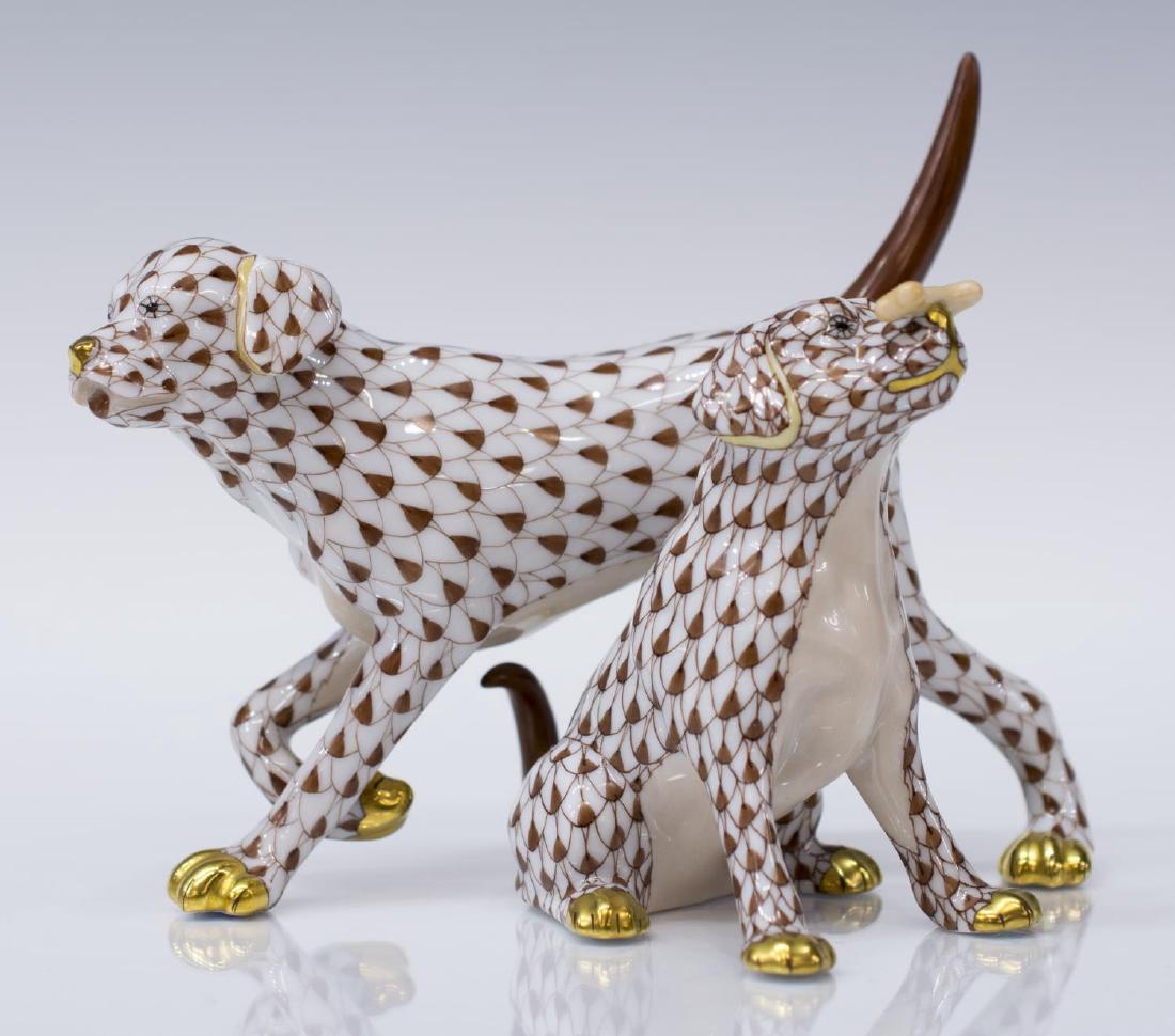 (2) HEREND HANDPAINTED PORCELAIN DOGS