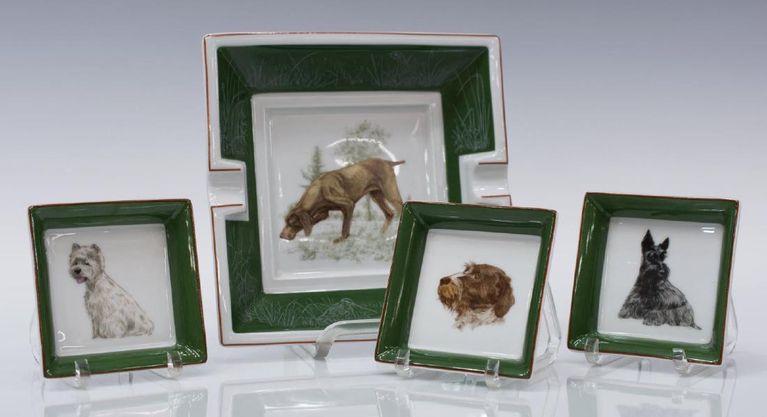 (4) HERMES PARIS PORCELAIN ASHTRAY GROUP, DOGS (1 of 6)