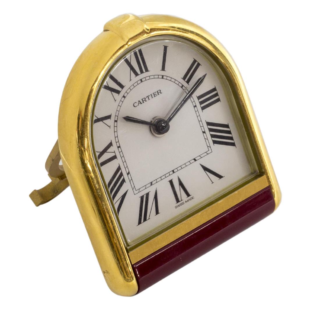 CARTIER GILT BRASS & RED QUARTZ ALARM DESK CLOCK (1 of 4)
