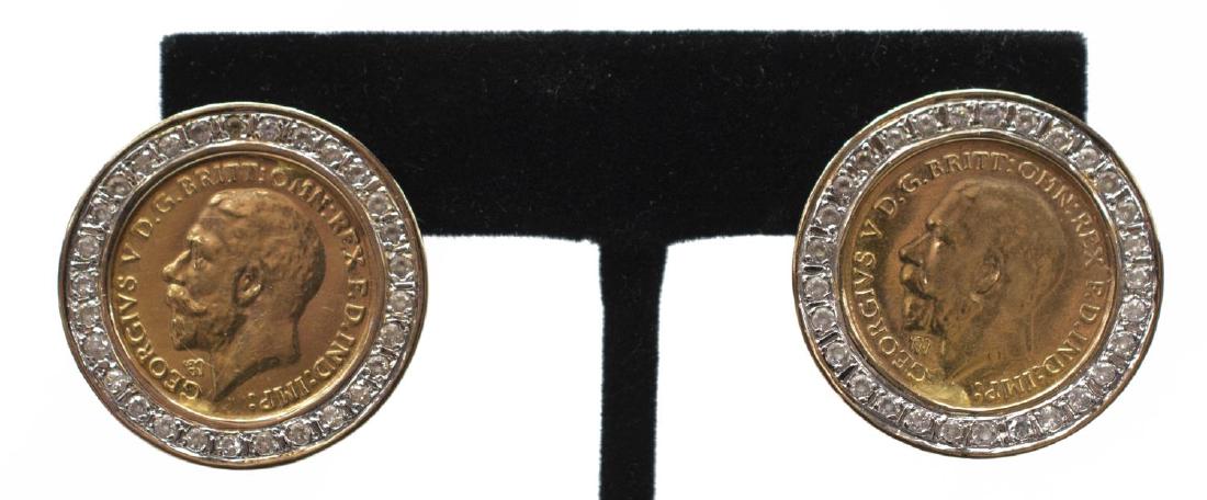 (2) LADIES GEORGE V 22K GOLD & DIAMOND EARRINGS (1 of 3)