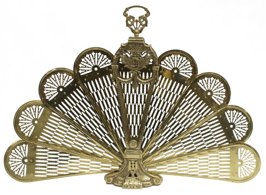 PIERCED BRASS FAN FORM FIRE SCREEN, 20TH C. (1 of 4)