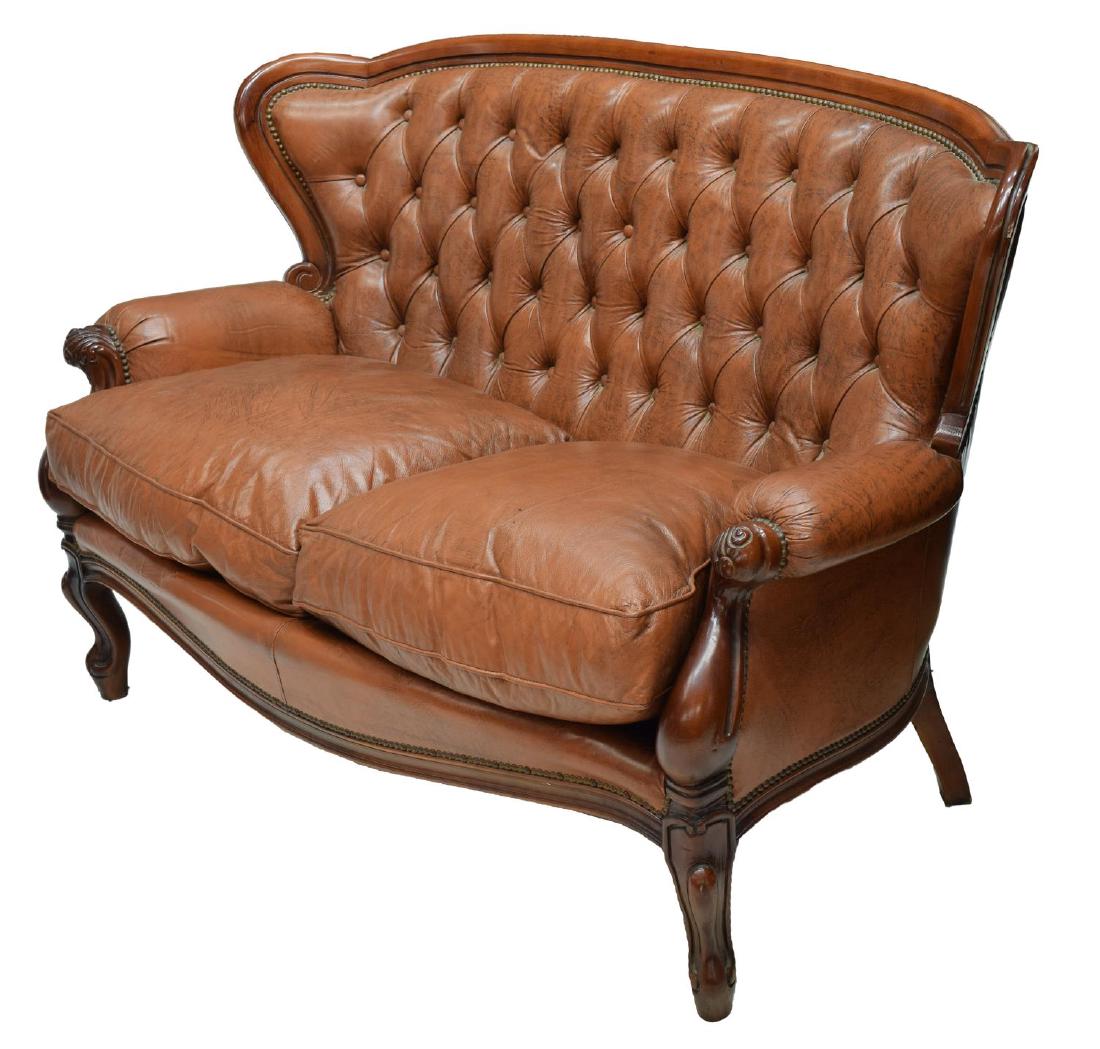 ITALIAN VINTAGE LEATHER TUFTED 2-SEAT SOFA (1 of 3)