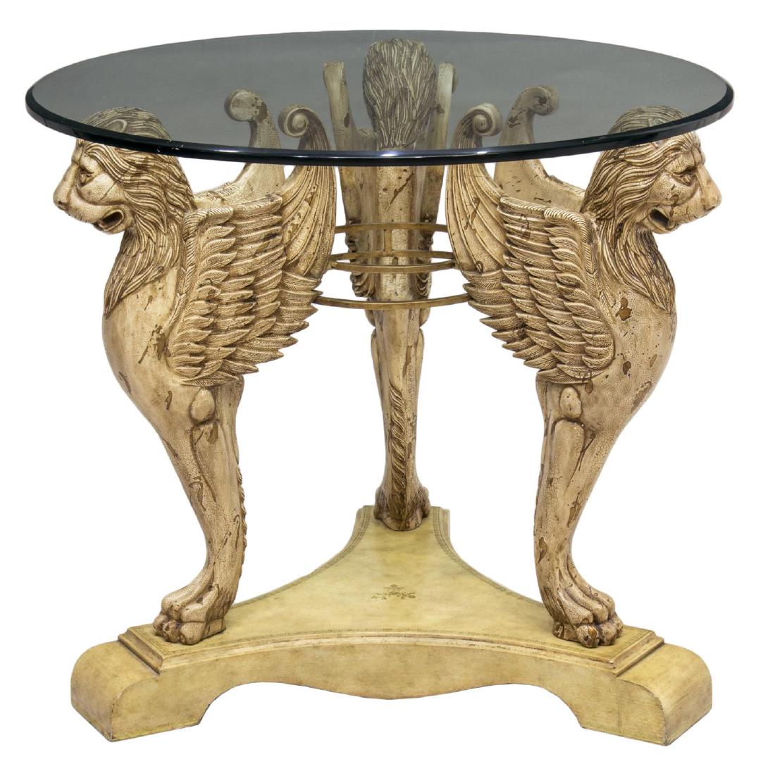 CIRCULAR GLASS TOP TABLE, WINGED GRIFFIN SUPPORTS (1 of 2)