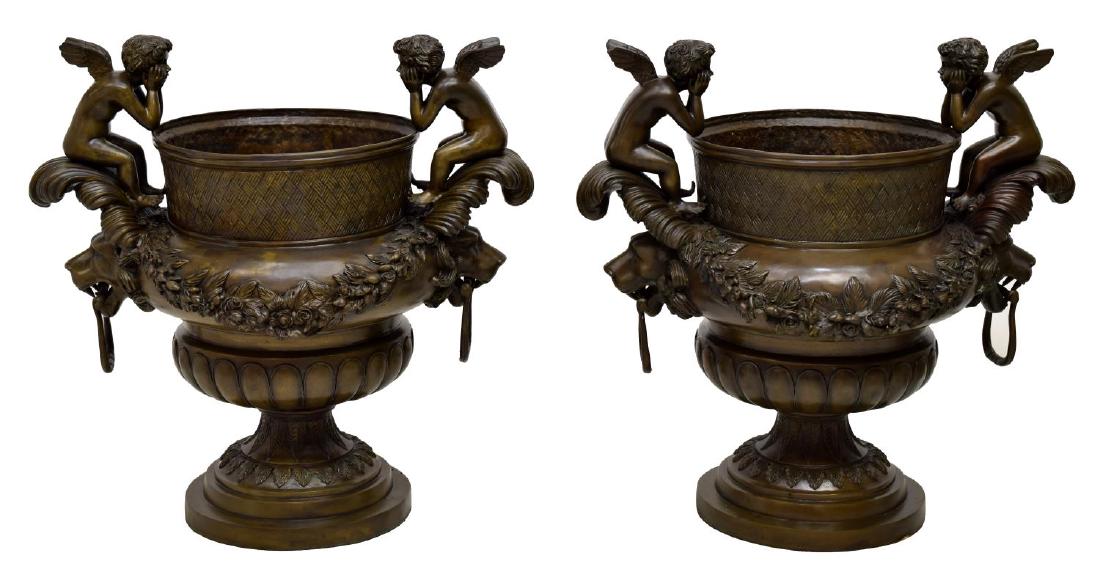 (2) LARGE CLASSICAL STYLE BRONZE GARDEN URNS (1 of 3)