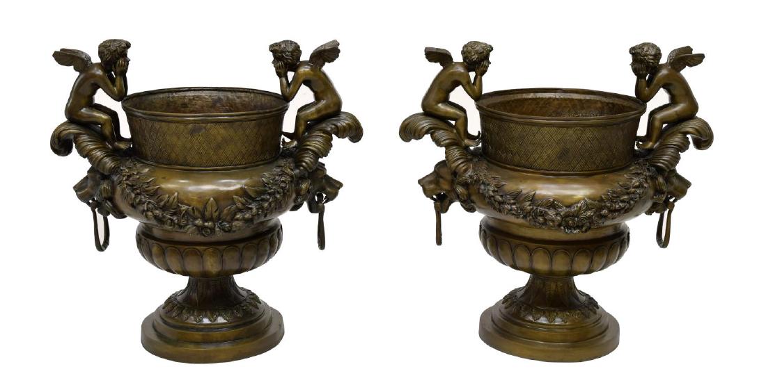 (2) LARGE CLASSICAL STYLE BRONZE GARDEN URNS (1 of 3)