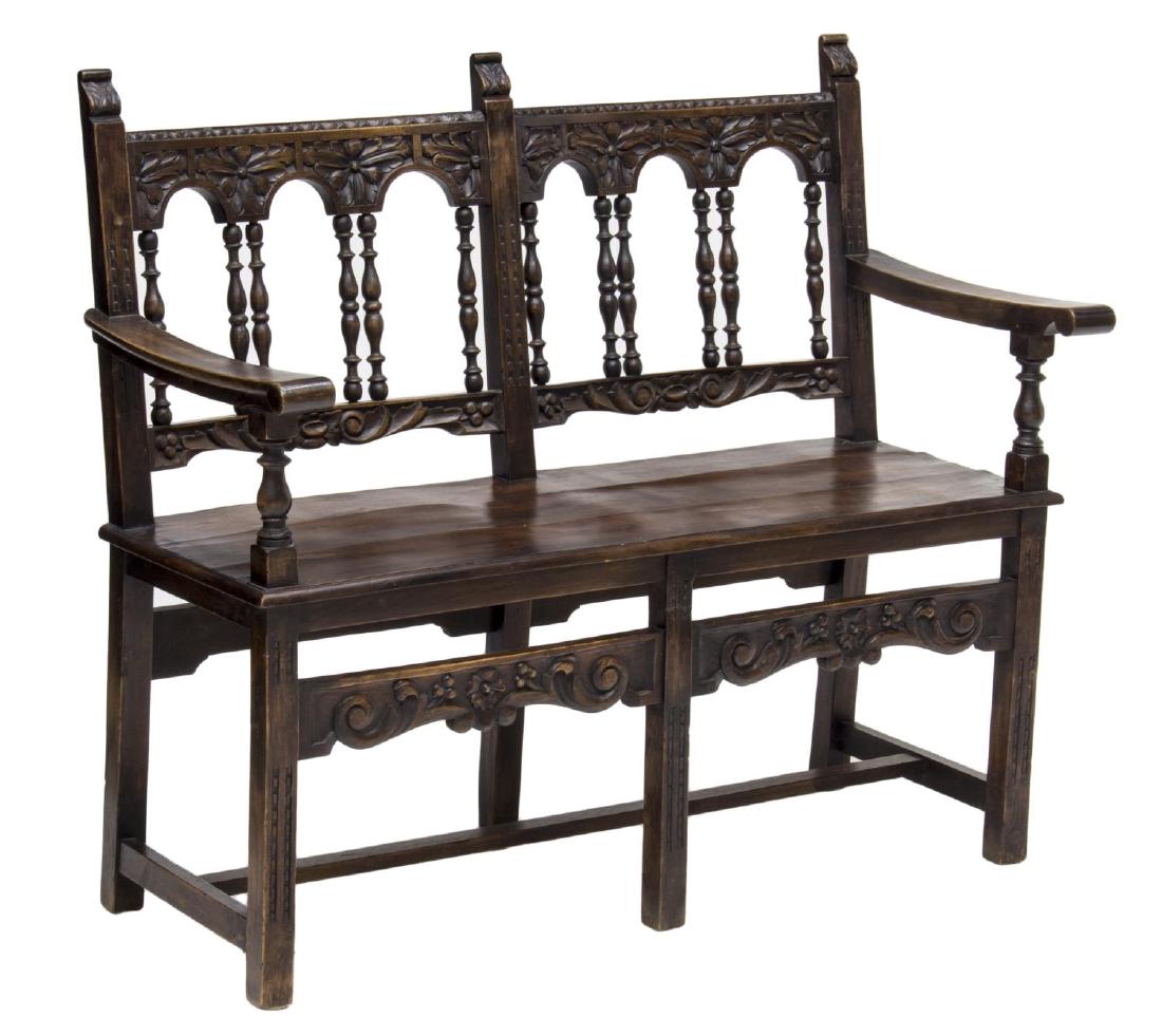 SPANISH PROVINCIAL STYLE CARVED WALNUT BENCH (1 of 3)