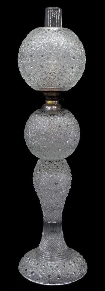 LARGE DAISY & BUTTON CUT GLASS BANQUET LAMP (1 of 3)