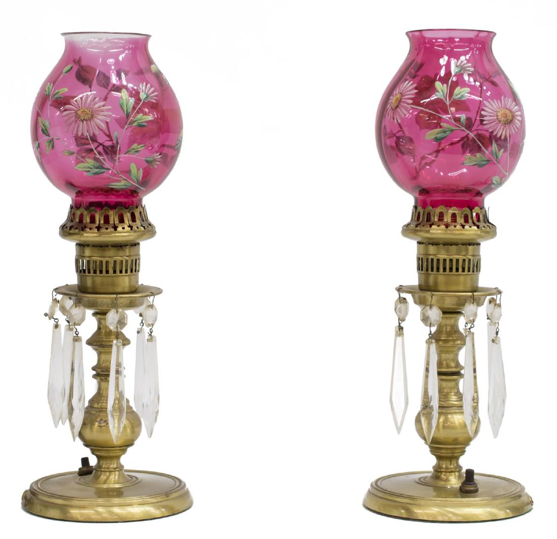 (2) MOSER CRANBERRY FLORAL BRASS TABLE LAMPS (1 of 4)
