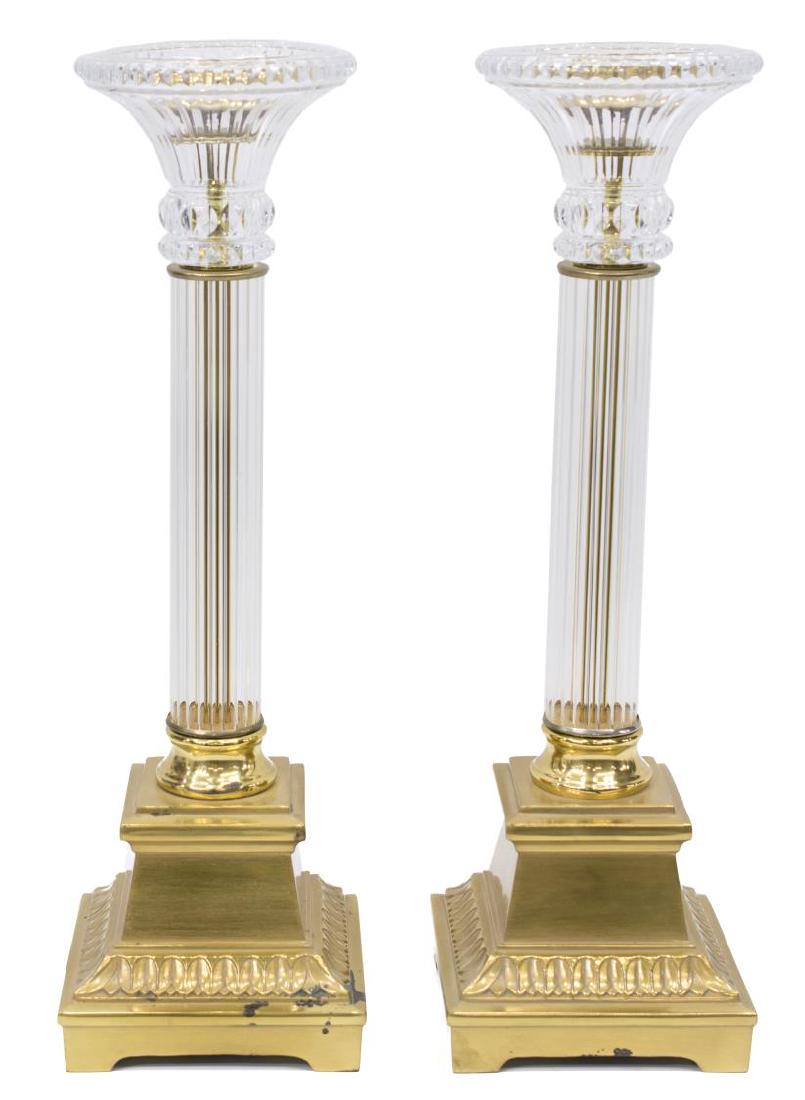 (2) MOLDED GLASS GILT METAL COLUMNAR CANDLESTICKS (1 of 2)
