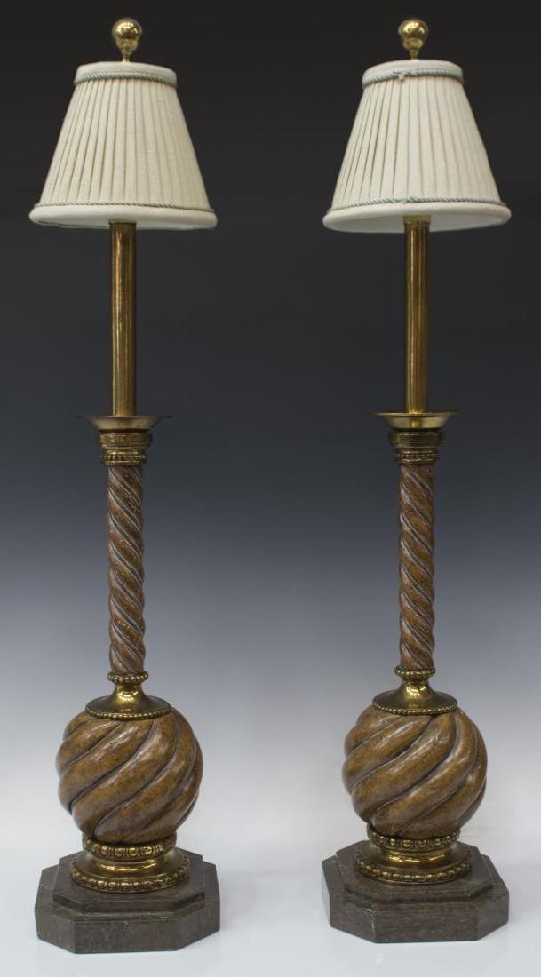 (2) MAITLAND-SMITH CARVED WOOD & STONE TABLE LAMPS (1 of 2)