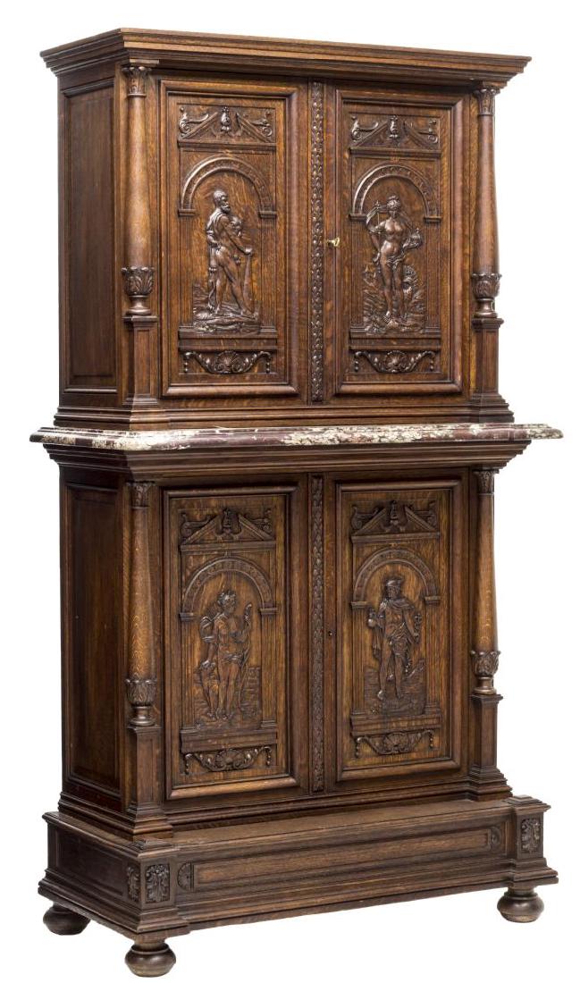 FRENCH FIGURAL CARVED BOOKCASE, CABINET (1 of 7)