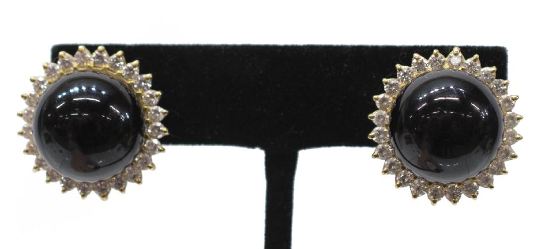 (2) LADIES ESTATE 14K ONYX & DIAMOND EARRINGS (1 of 2)