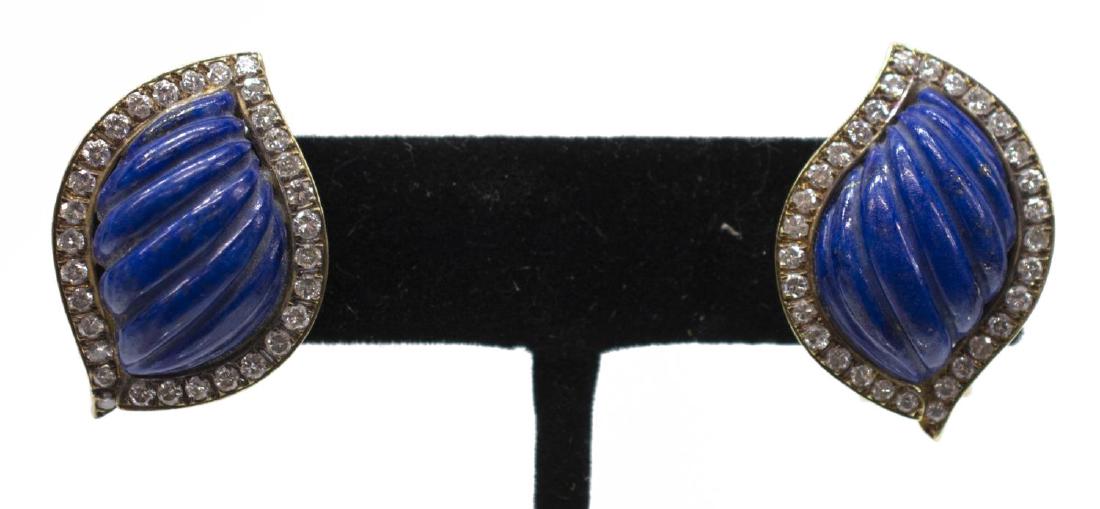 (2) LADIES ESTATE 18K GOLD LAPIS DIAMOND EARRINGS (1 of 2)