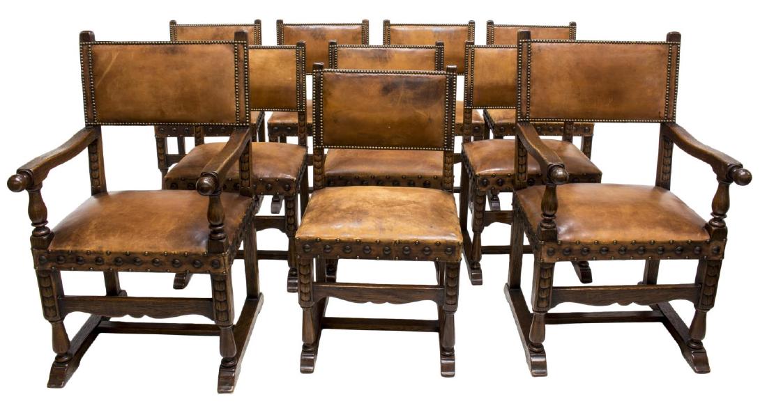 (10) RENAISSANCE REVIVAL OAK LEATHER DINING CHAIRS (1 of 2)