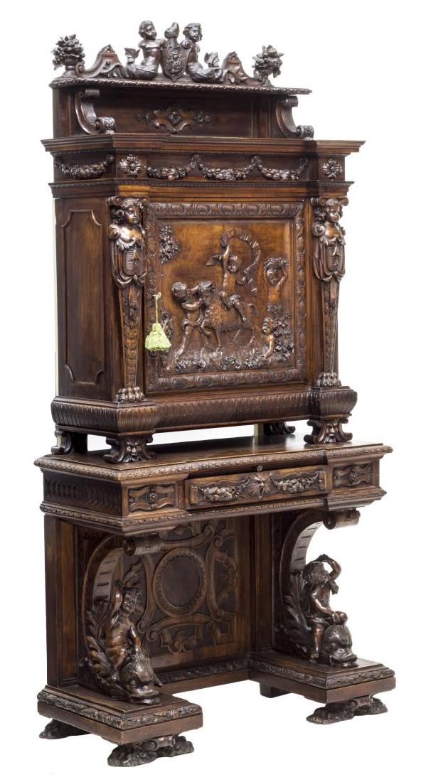 ITALIAN FOLIATE & FIGURAL CARVED SECRETARY (1 of 6)