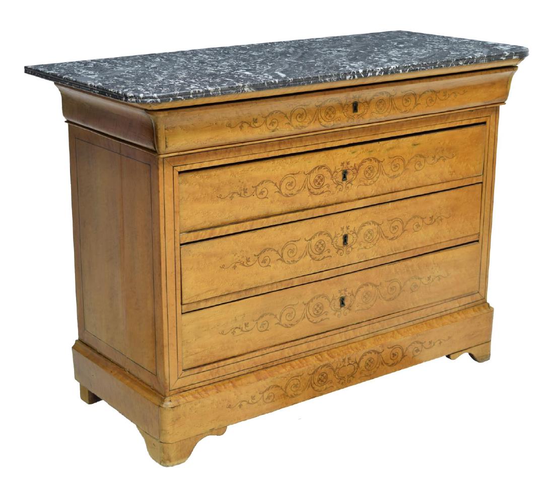 FRENCH CHARLES X MARBLE TOP INLAID COMMODE 19TH C (1 of 5)