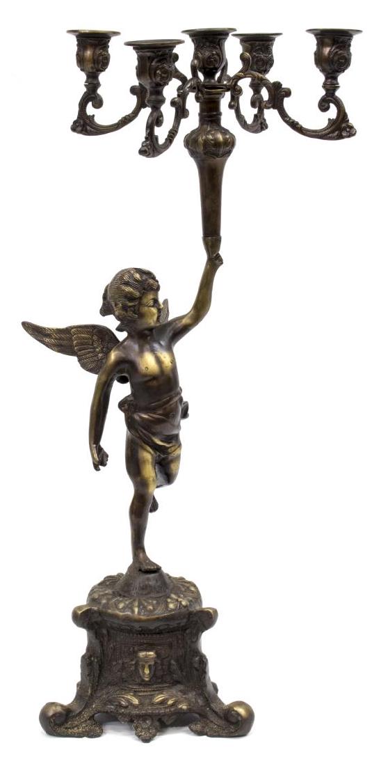 BRONZE FIGURAL WINGED PUTTI 5-LIGHT CANDELABRA (1 of 4)