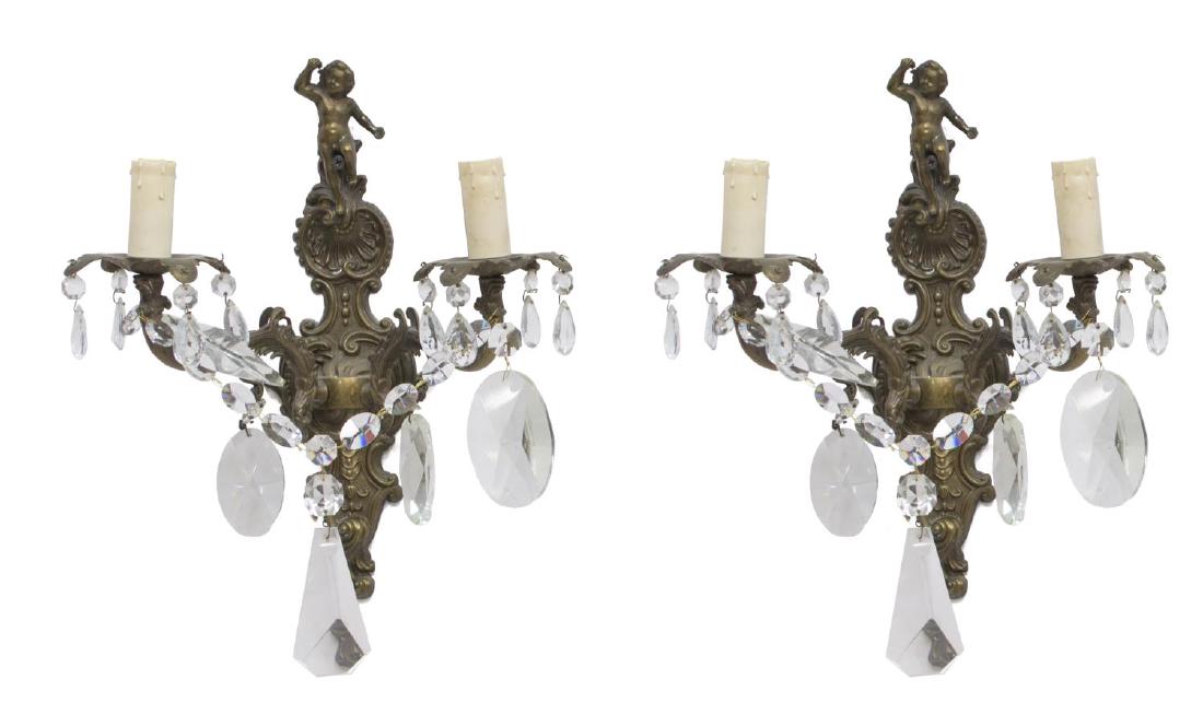 (2) ITALIAN METAL FIGURAL PUTTI 2-LIGHT SCONCES (1 of 2)
