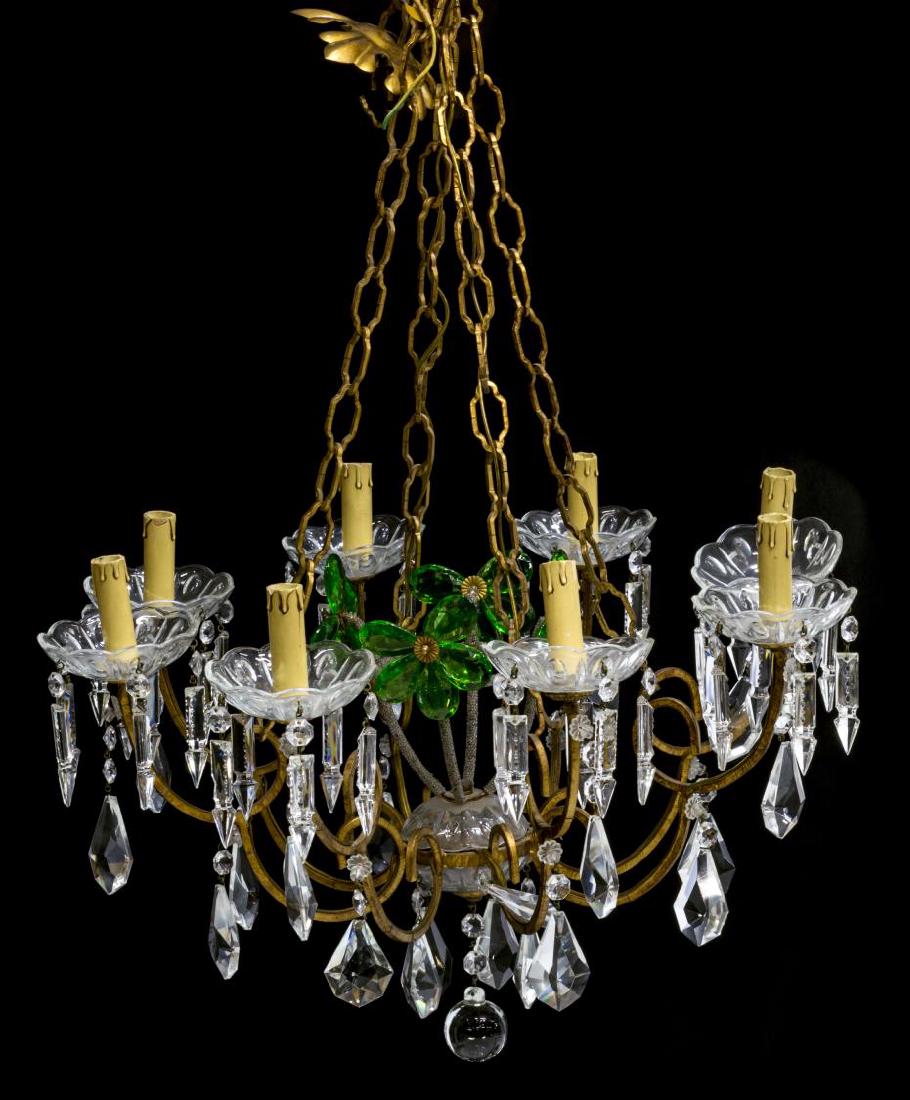 ITALIAN GILT METAL &FLORAL PRISM 8LIGHT CHANDELIER (1 of 1)