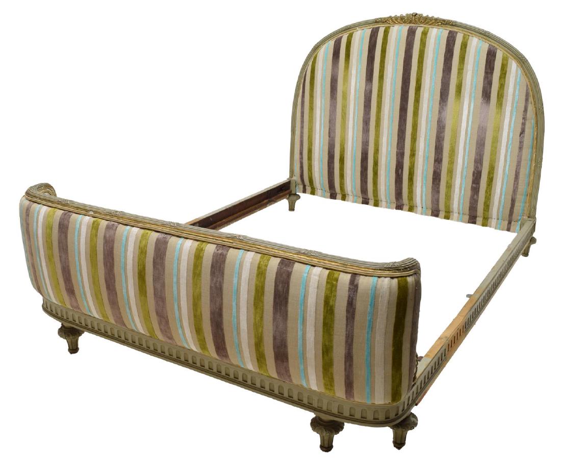 FRENCH UPHOLSTERED & PAINTED CARVED WOOD BED (1 of 5)