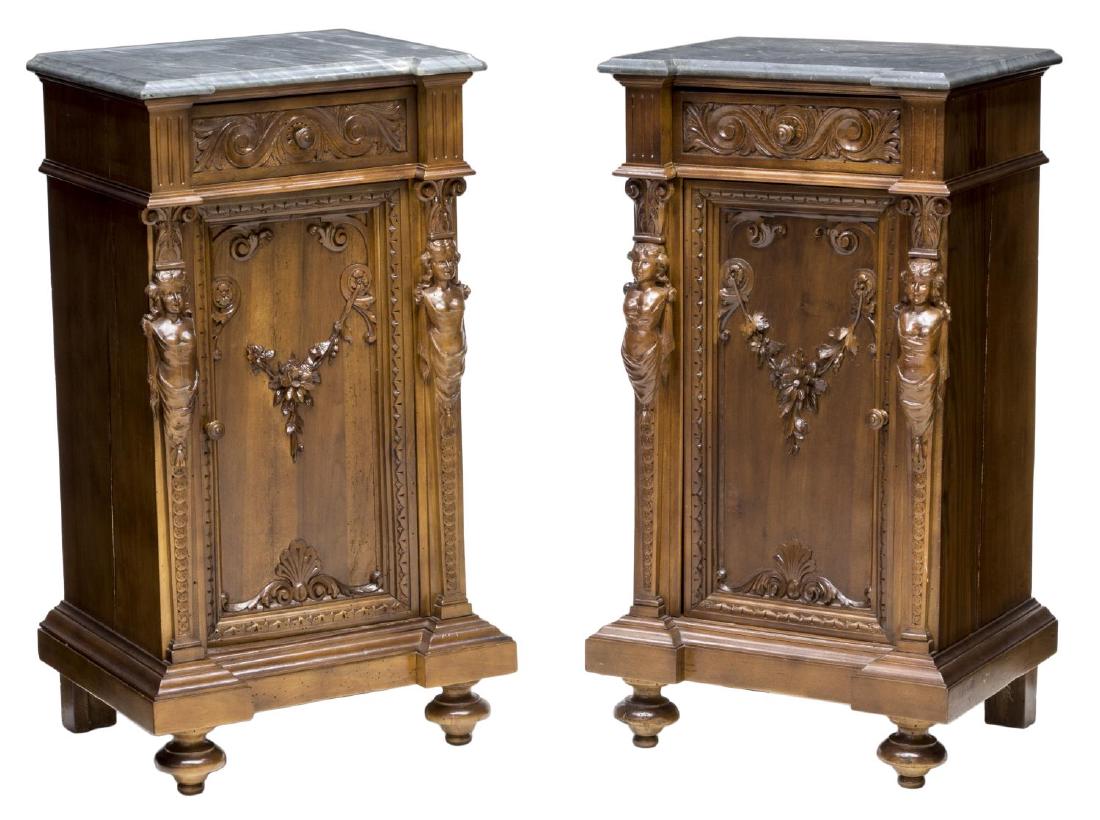 (PAIR) AUSTRIAN CARVED BEDSIDE CABINETS (1 of 3)