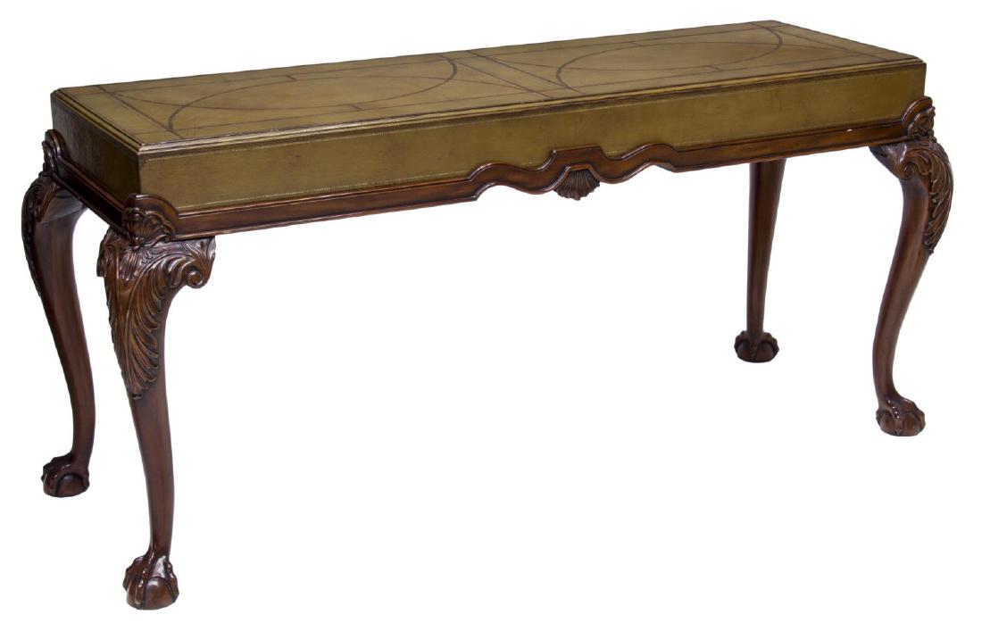 CHIPPENDALE EMBOSSED LEATHER TOP HALL TABLE (1 of 3)
