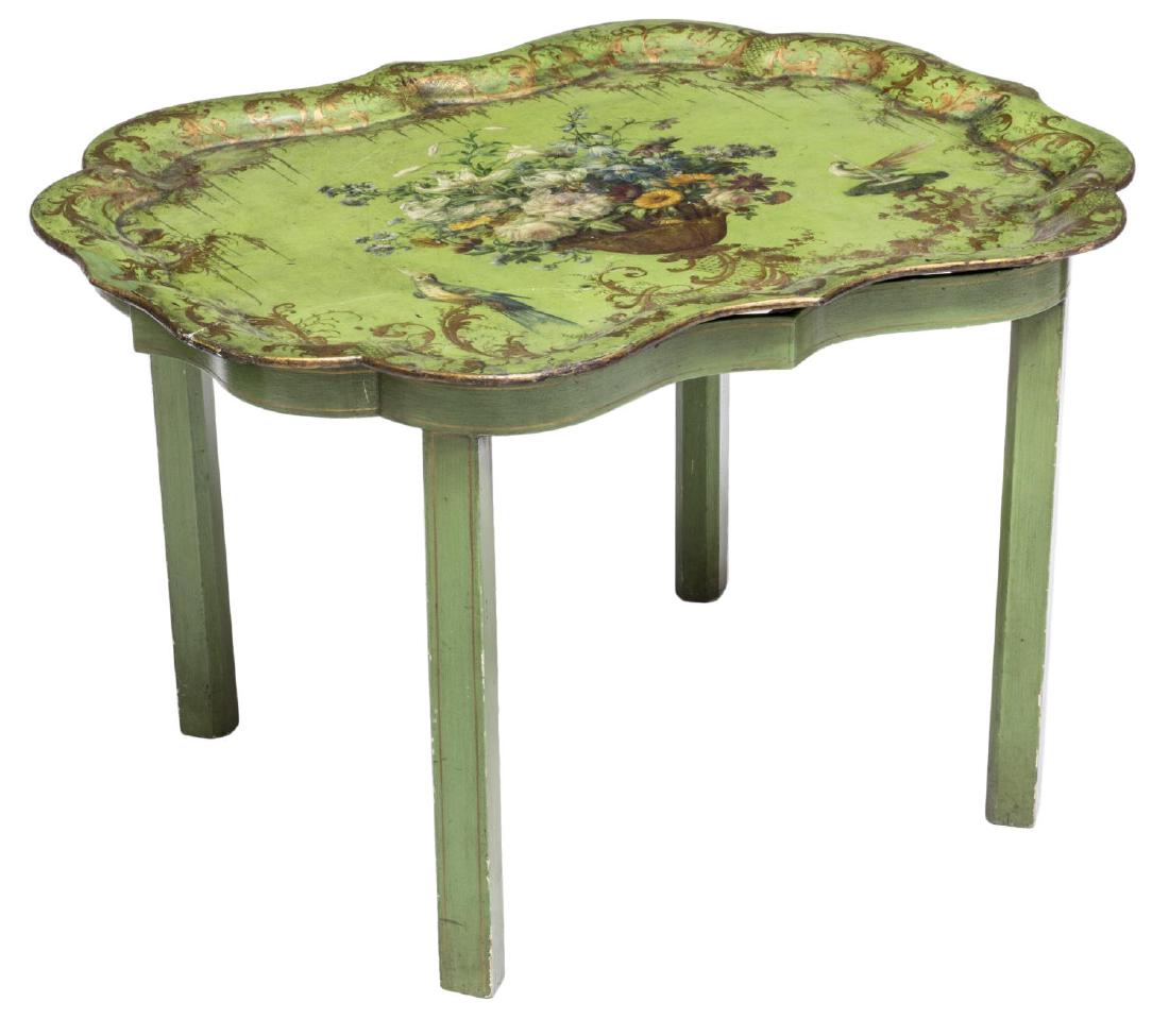 POLYCHROME PAPER-MACHE SERVICE TRAY ON STAND (1 of 3)