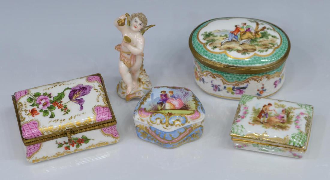 (5) PORCELAIN TABLE BOXES & MINIATURE CHERUB (1 of 7)