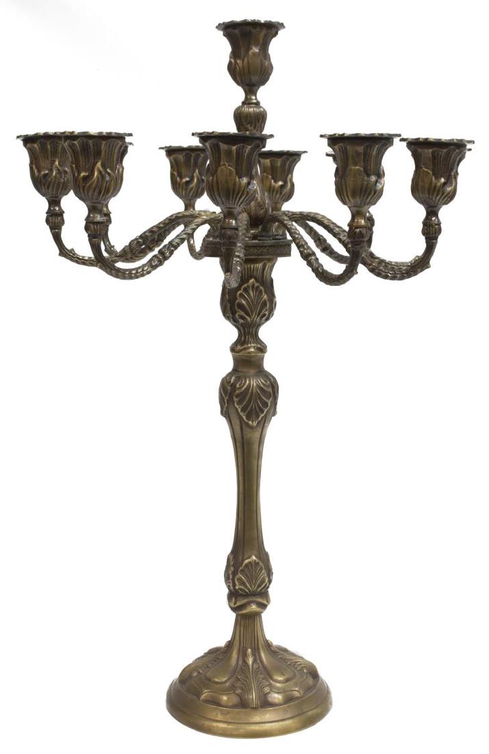 PATINATED BRASS ELEVEN-LIGHT CANDELABRA, 20TH C. (1 of 4)