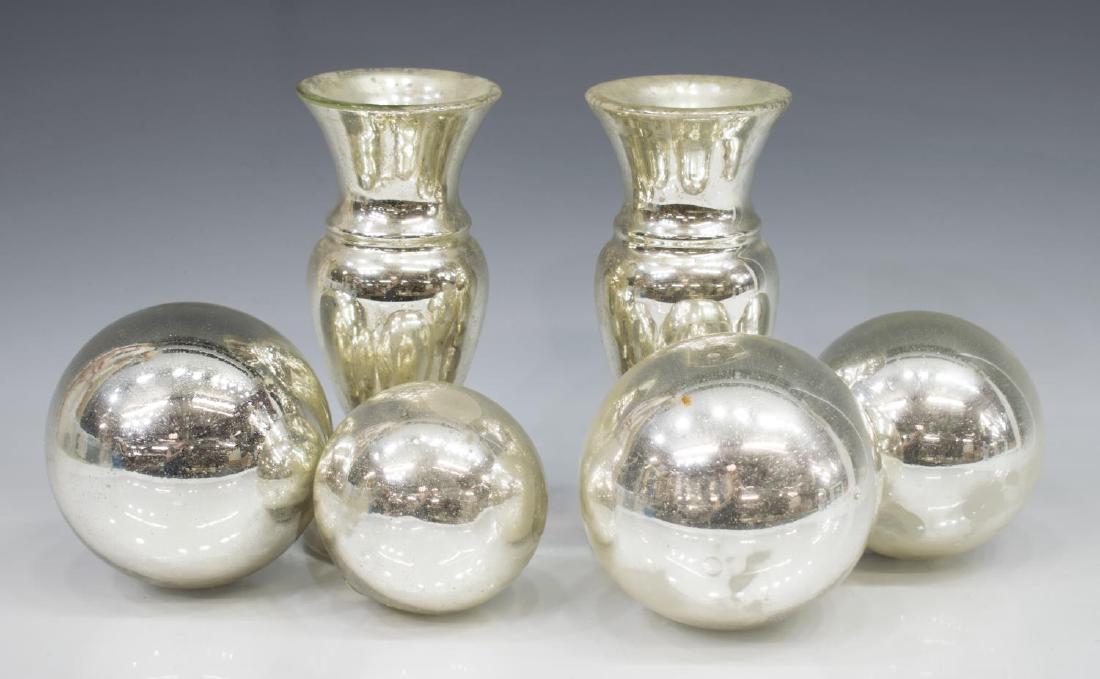 (6) COLLECTION OF MERCURY GLASS VASES & ORBS (1 of 3)