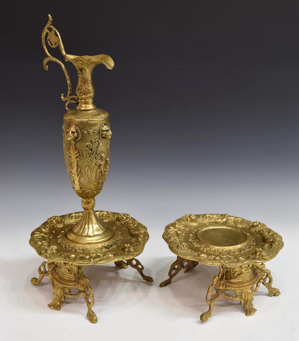 (3) CAST BRASS LION DECORATED EWERS & PEDESTALS (1 of 5)