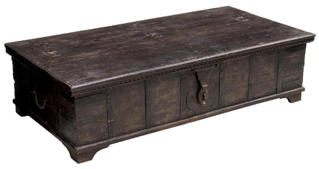COLONIAL STYLE IRON STRAPPED TEAKWOOD DOWRY CHEST (1 of 3)