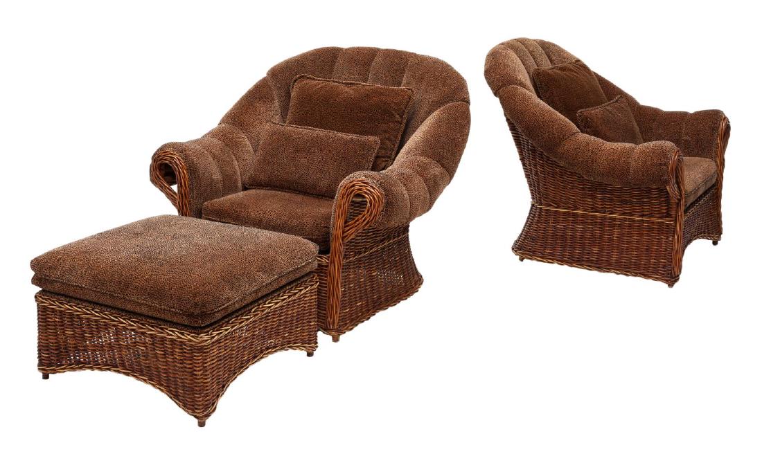 (3) PIERCE MARTIN RATTAN LOUNGE CHAIRS & OTTOMAN (1 of 4)