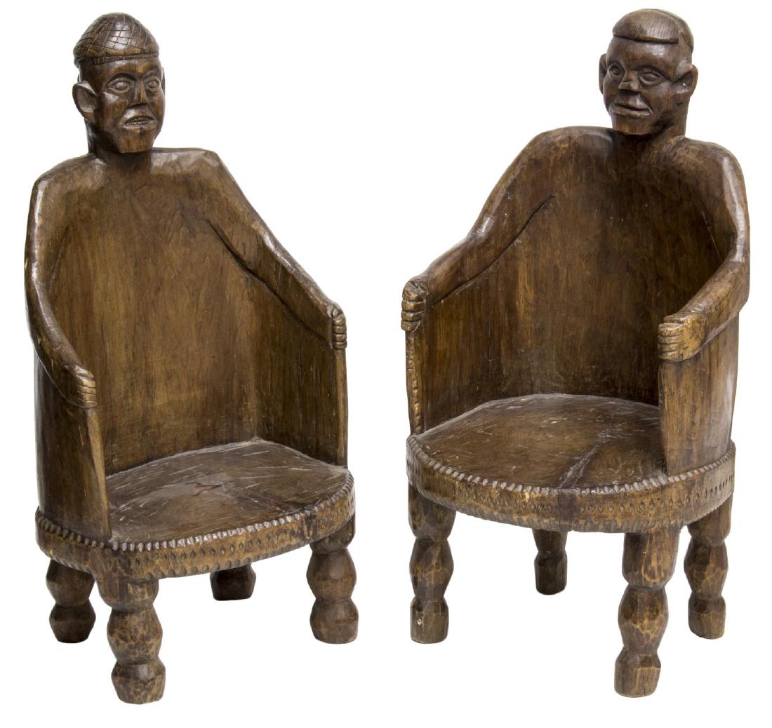 (2) NEPALESE CARVED TEAKWOOD FIGURAL ARMCHAIRS (1 of 5)
