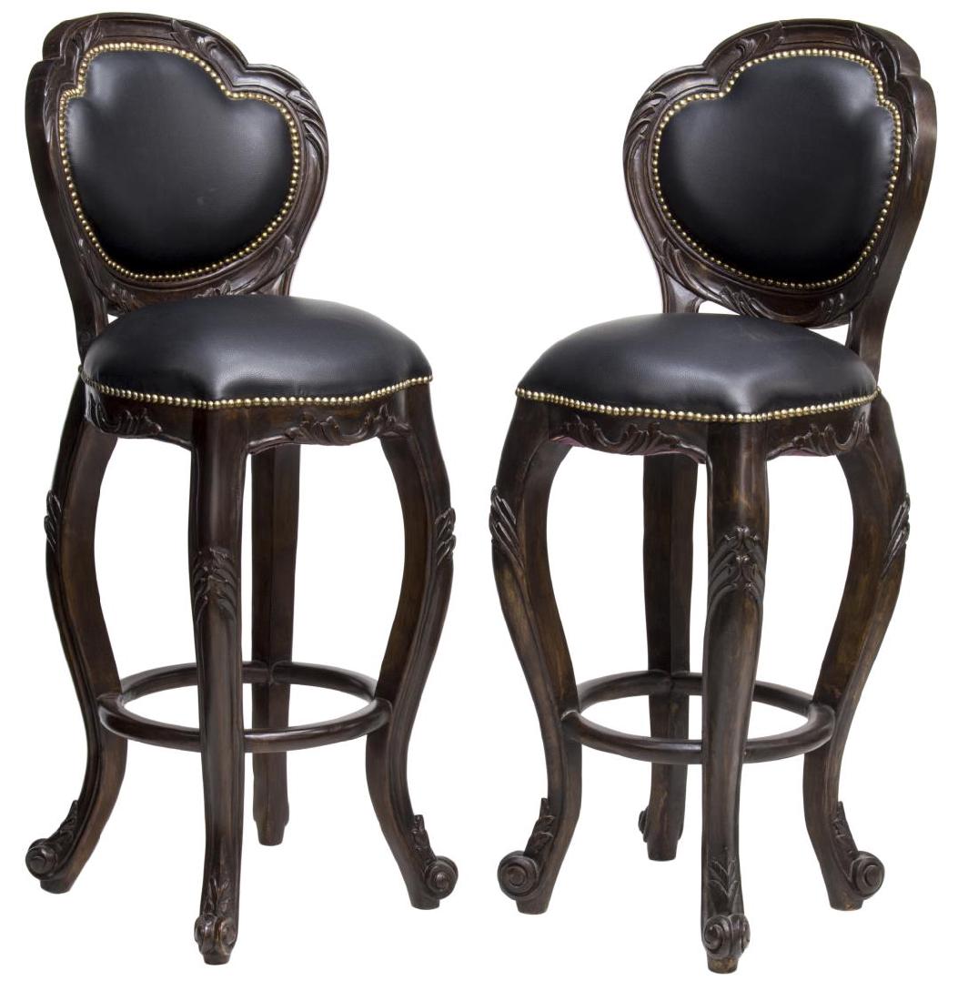 (2) LOUIS XV STYLE MAHOGANY & LEATHER BARSTOOLS (1 of 2)