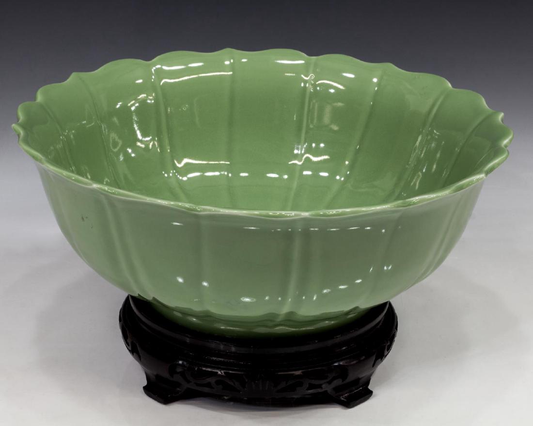CHINESE CELADON LOTUS FORM BOWL WITH STAND (1 of 3)