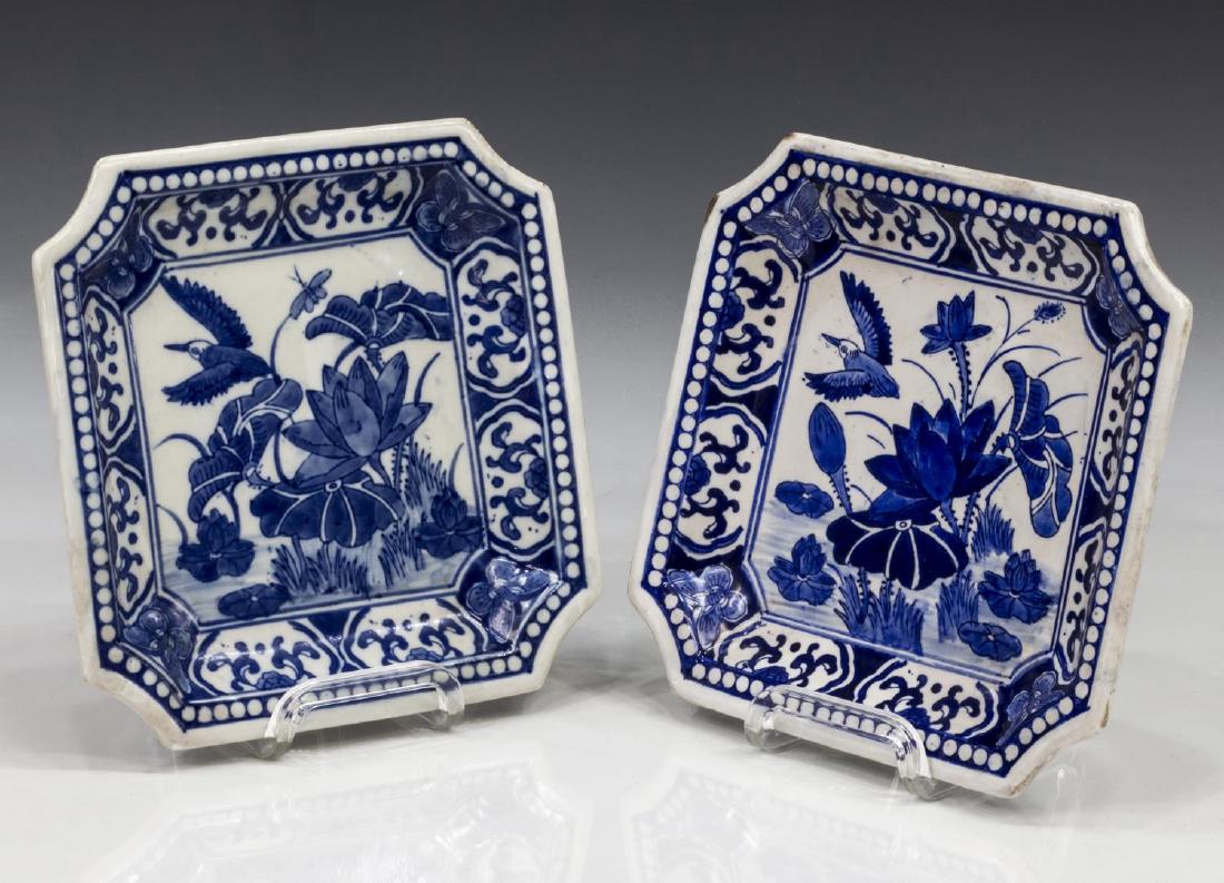 (2) CHINESE BLUE & WHITE PORCELAIN SQUARE PLATES (1 of 3)