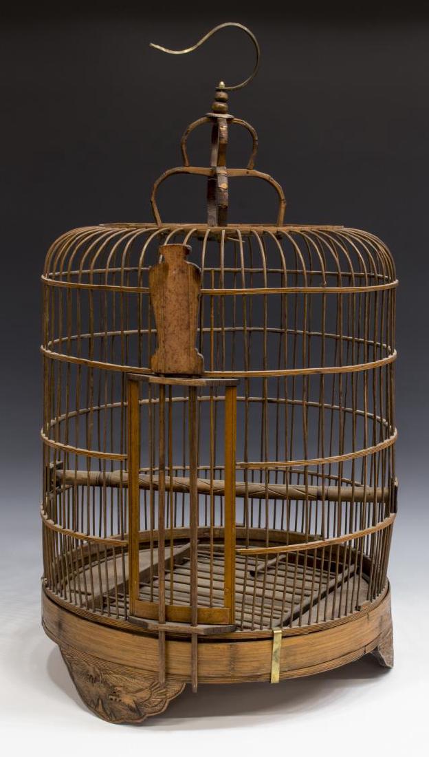 ASIAN BENT & CARVED WOOD HANGING BIRDCAGE (1 of 2)