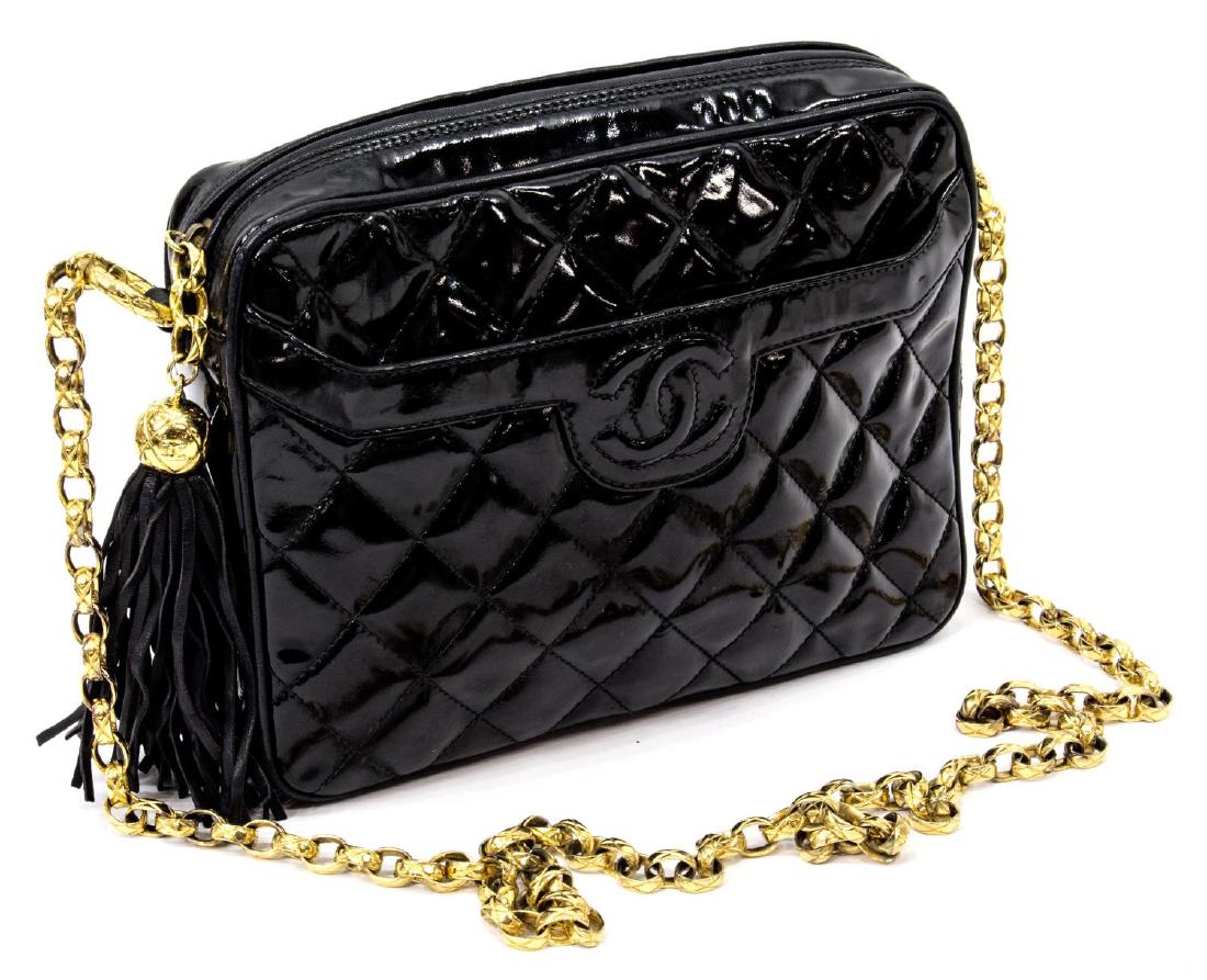 VINTAGE CHANEL BLACK PATENT QUILTED LEATHER BAG (1 of 5)