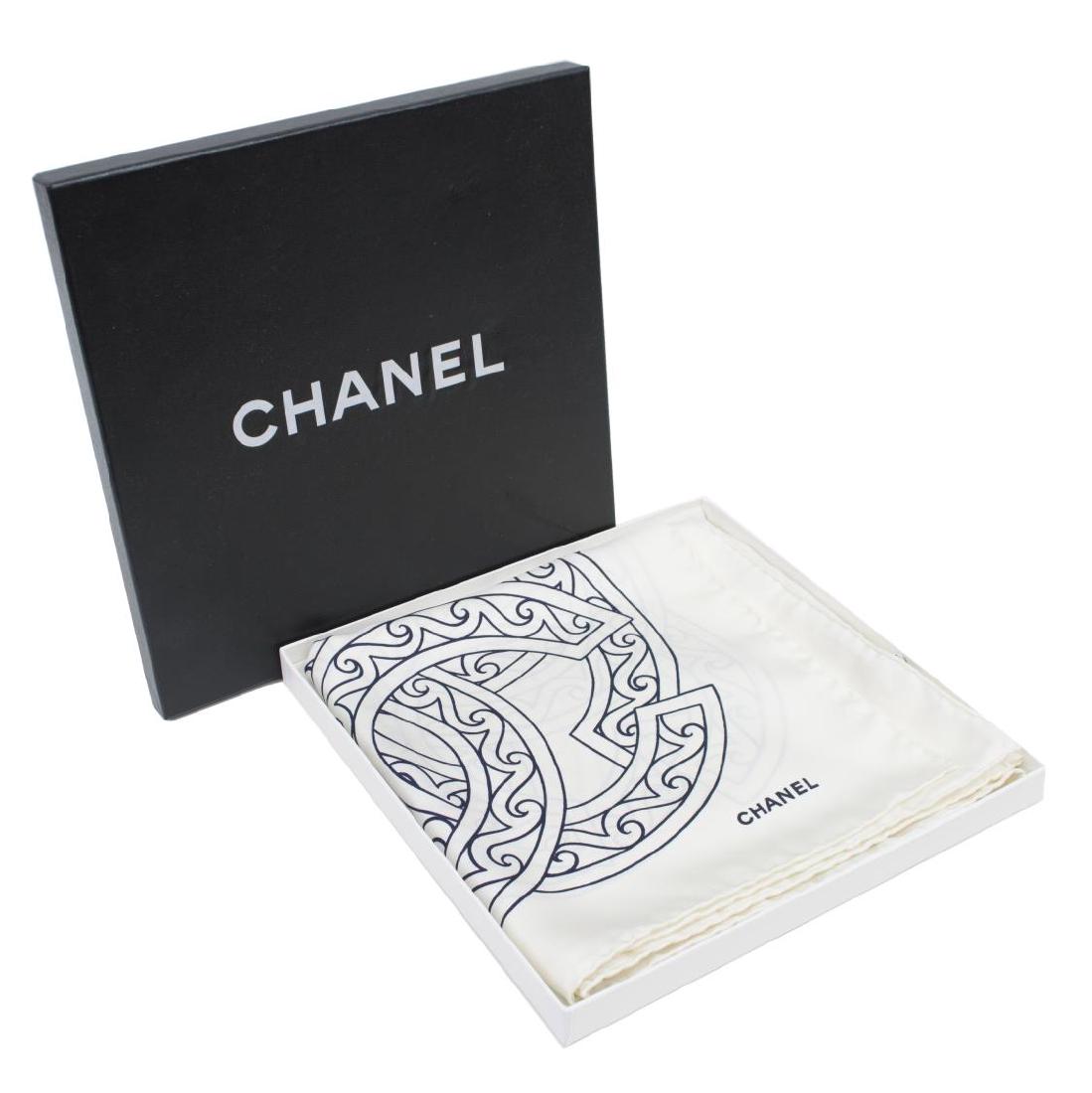CHANEL CREAM & BLACK LOGO SILK TWILL SCARF (1 of 3)