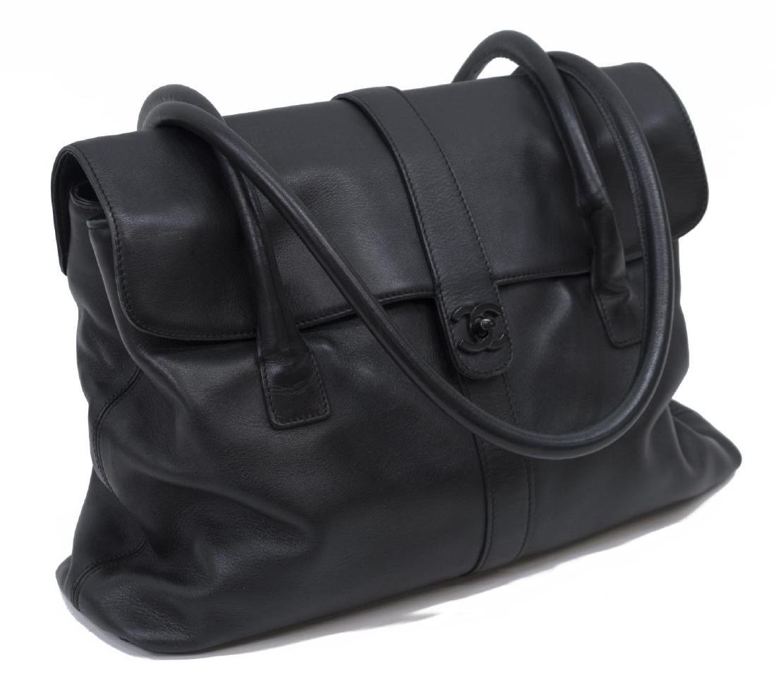 CHANEL BLACK SMOOTH LEATHER TOTE SHOULDER BAG (1 of 5)