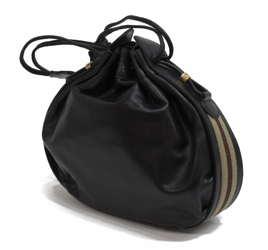 GUCCI BLACK LEATHER & WEB DRAWSTRING HOBO BAG (1 of 5)