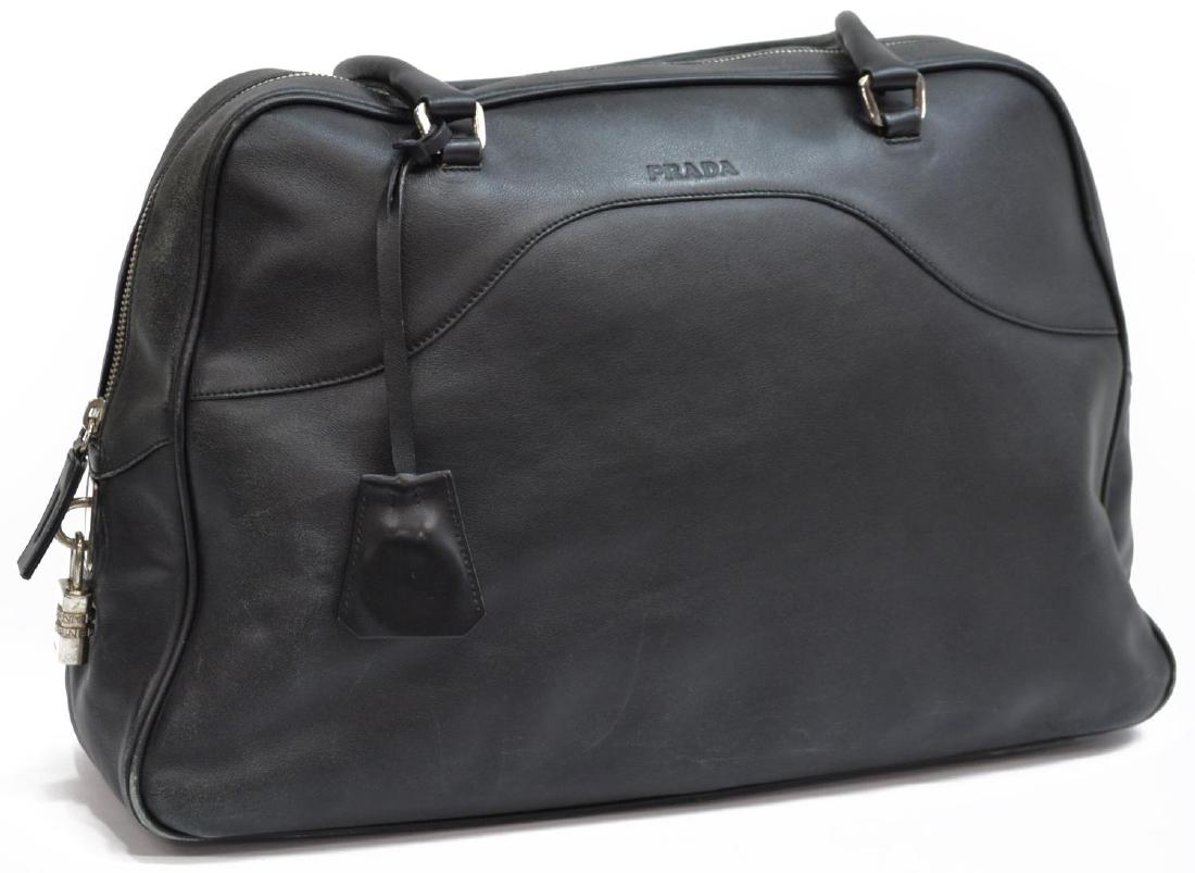 PRADA BLACK LEATHER DOUBLE HANDLED HANDBAG (1 of 5)