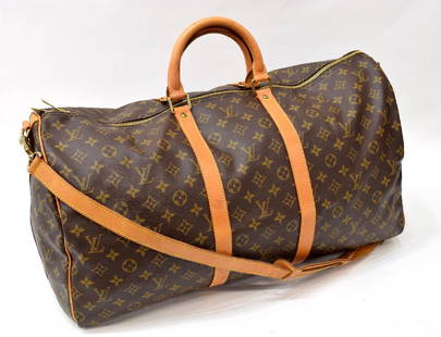 1988 Louis Vuitton Brown Coated Monogram Canvas Vintage Keepall Bandouliere  55 at 1stDibs