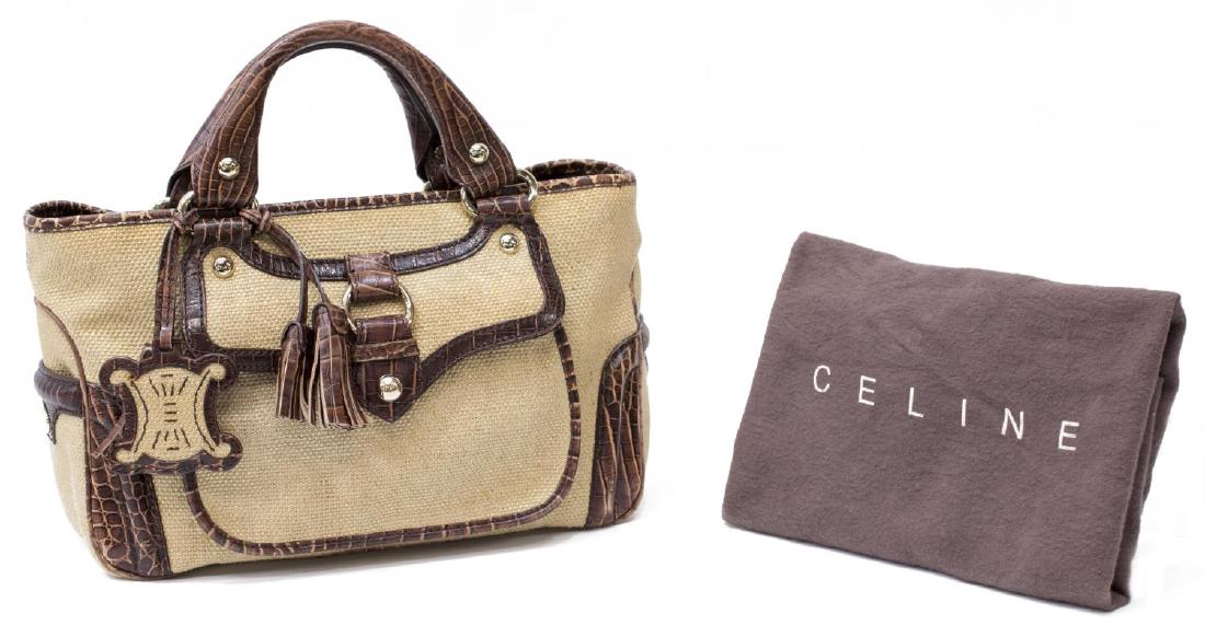 CELINE 'BOOGIE MM' STRAW LINEN & LEATHER HAND BAG (1 of 6)