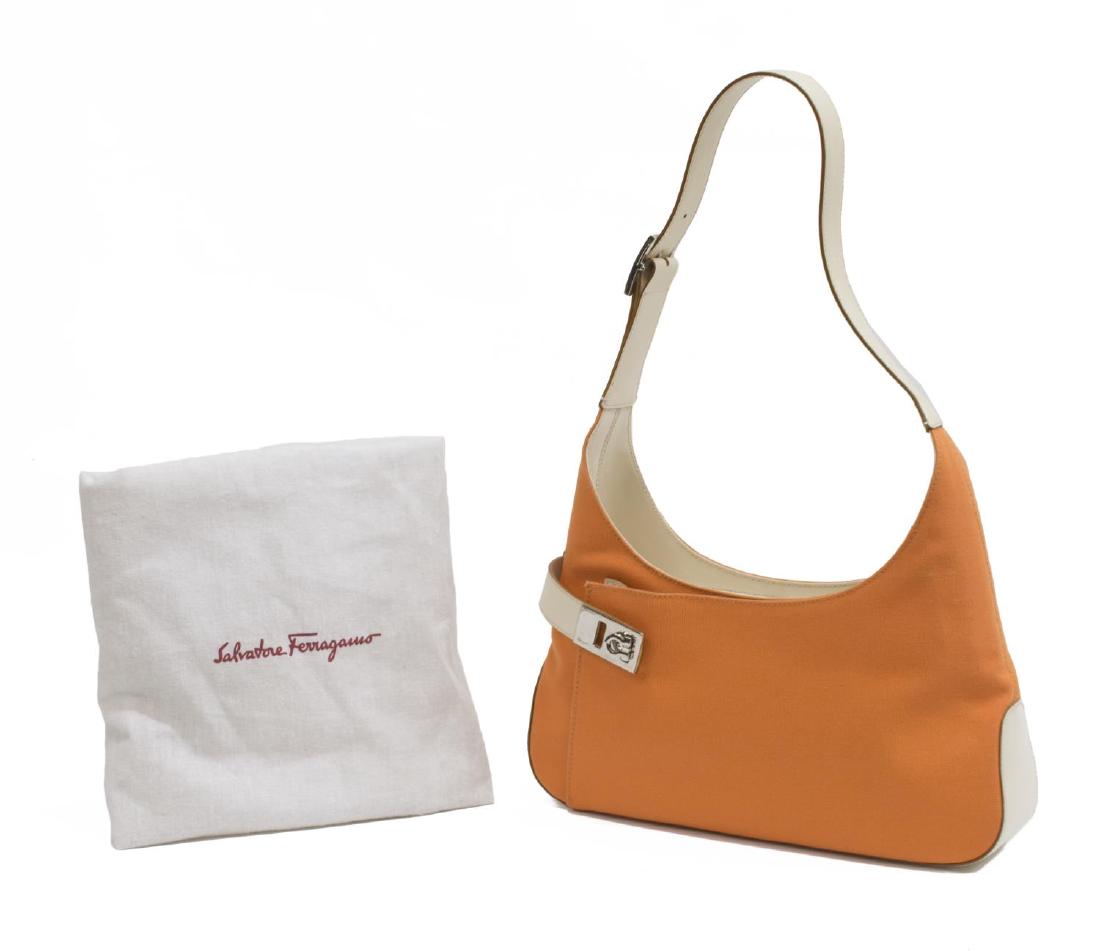 SALVATORE FERRAGAMO ORANGE CANVAS/LEATHER HANDBAG (1 of 5)