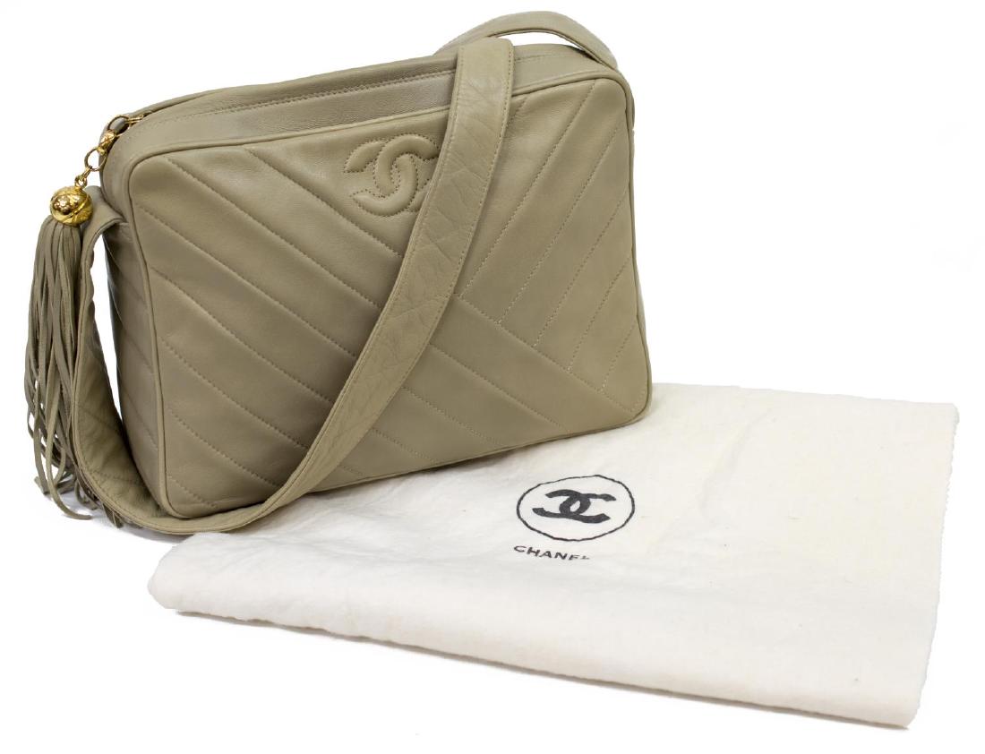 CHANEL DIAGONAL QUILTED BEIGE LEATHER SHOULDER BAG (1 of 5)