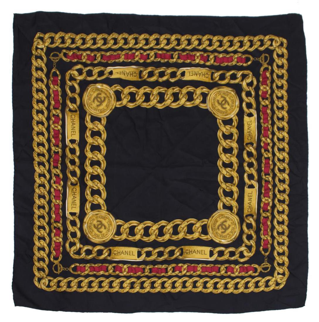 CHANEL CHAIN & COIN MEDALLION SILK TWILL SCARF (1 of 2)
